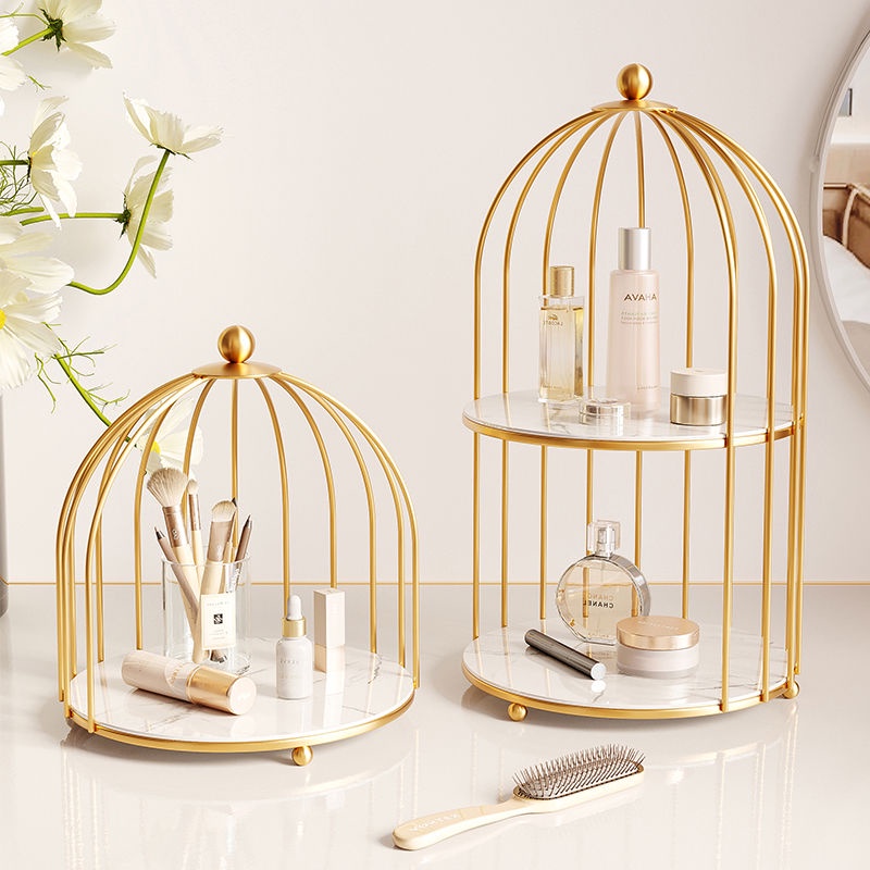 Kệ để đồ Mỹ Phẩm để Bàn Giá để đồ đôi Giá để đồ Sắt Hình Lồng Chim Lưu Trữ Cao Cấp Nhẹ Sang Trọng Giá để đồ Nhiều Tầng Phòng Khách Phòng Tắm Giá đồ Dùng Nhà Tắm