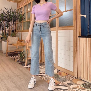Quần Baggy JEANS ống suông lưng cao