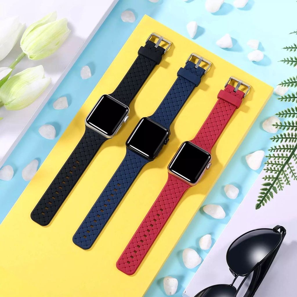 Dây Đeo Đồng Hồ Bằng Silicone Bện Cho Apple Watch Series 7 6 SE 5 4 44mm 40mm 45mm 41mm 42mm38mm