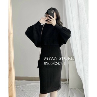 SET ĐẦM THUN KÈM ÁO CROP