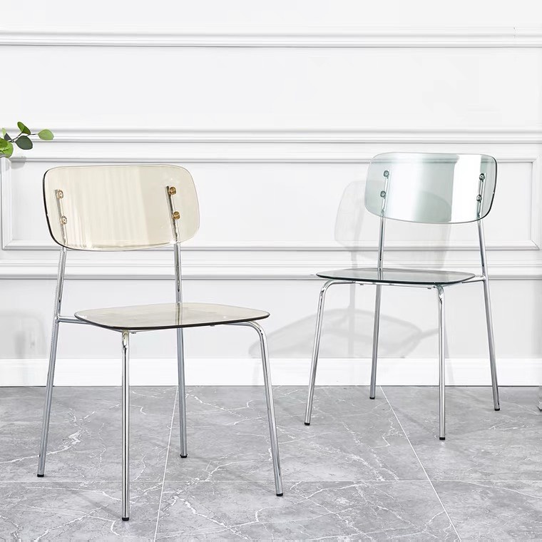 Ghế Trong Suốt Nhựa Acrylic Chân Sắt Xi Phong Cách Hàn Quốc