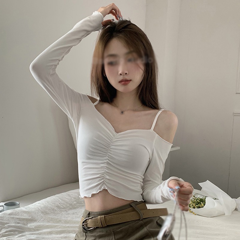 Áo Thun Tay Dài Màu Sắc Trơn Dáng Ôm Phong Cách Hàn Quốc Quyến Rũ Dành Cho Nữ