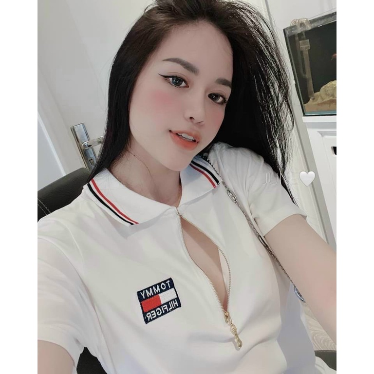 Áo polo Tommy nữ tay trơn khóa kéo hàng chuẩn Auth nhà em gom được ít thôi nha