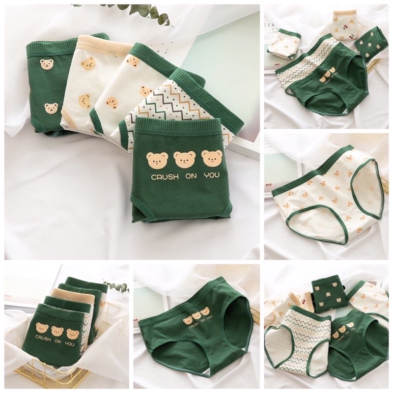 Set 3 Quần Lót Cotton Nâng Mông Co Dãn 4 Chiều Hoạ Tiết Dễ Thương BRATINA