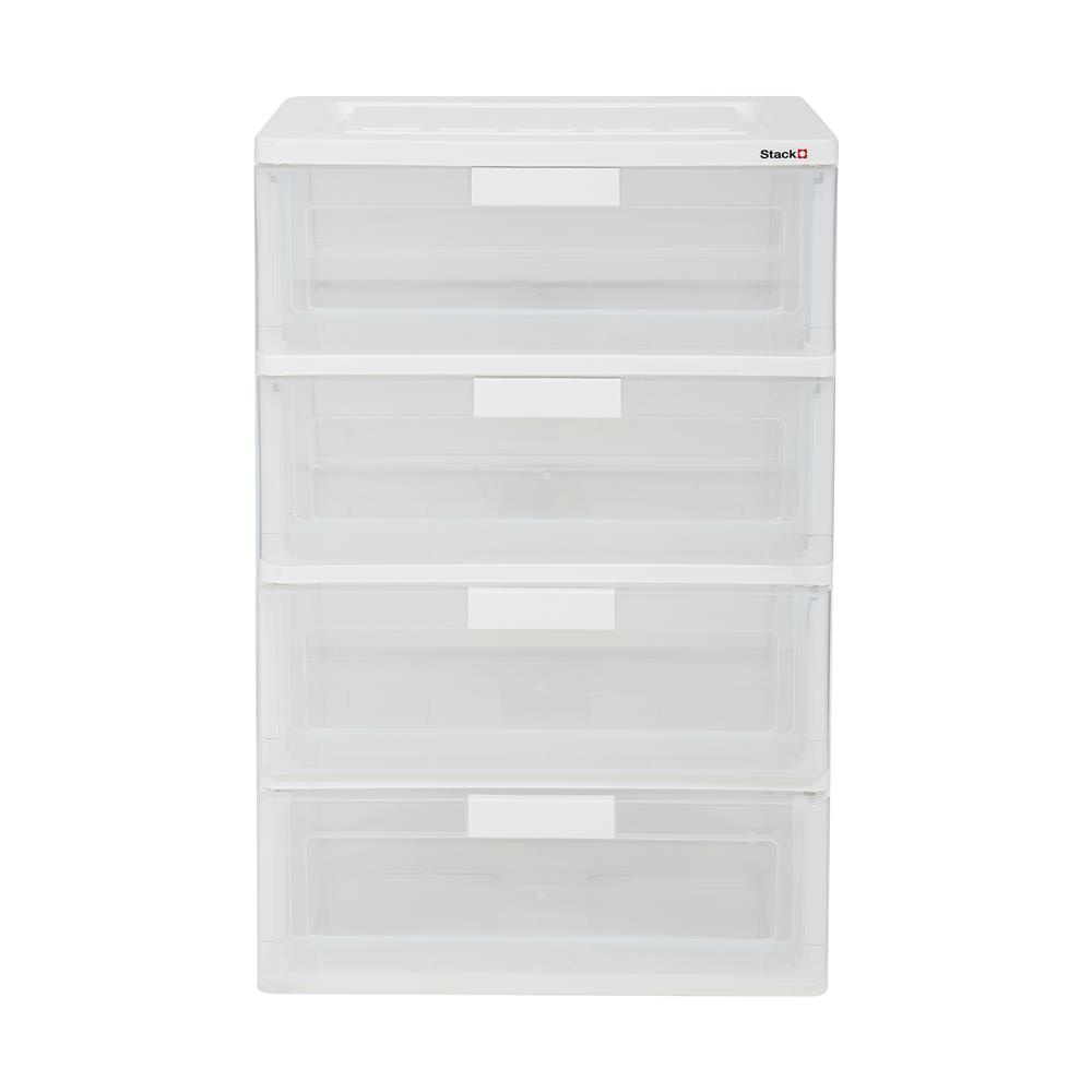 HomeBase STACKO Tủ nhựa 4 tầng Size L Thái Lan R58.5xS41xC88cm màu trắng trong