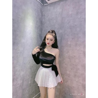 Áo croptop tay dài phối da beo