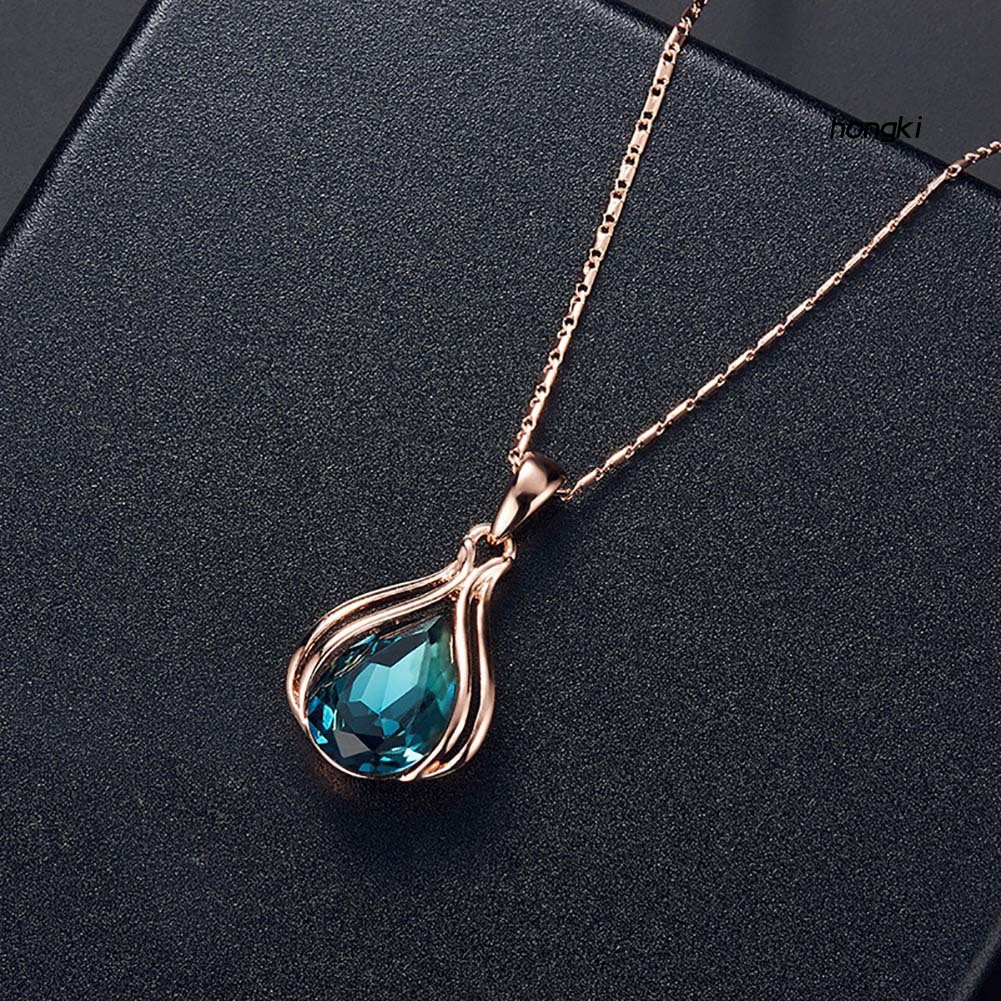 Bộ vòng cổ + bông tai hình giọt nước đính đá zircon cho nữ