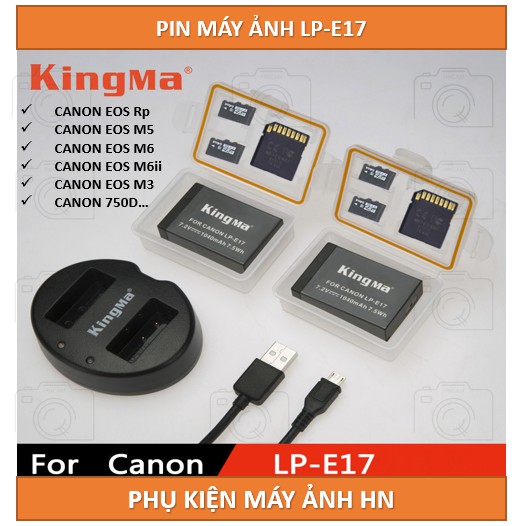 Bộ 2 Pin Sạc Đôi Canon LP-E17 - Kingma Chính Hãng Dùng cho máy ảnh canon EOS Rp/ EOS M3,M5,M6,750D,760D,77D,800D và 200D