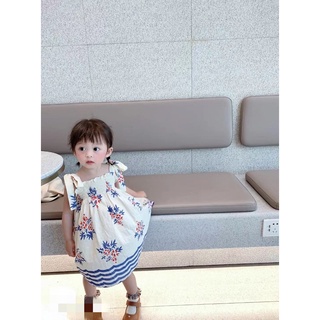 Váy đầm bé gái dáng maxi hai dây to bản thắt nơ có nhún bèo ngực họa tiết hoa siêu dễ thương