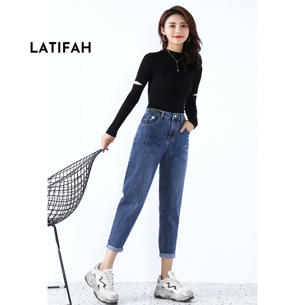 Quần baggy jeans nữ Latifah form rộng lưng thun gắn mạc đen QD008 ulzzang phong cách hàn quốc