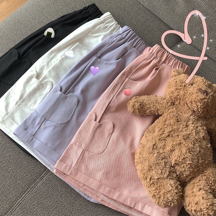 Quần Shorts Hình Gấu Đen Tím Trắng Hồng - Quần Ống Rộng Ngố Gập Gấu - Quần Đùi Nữ