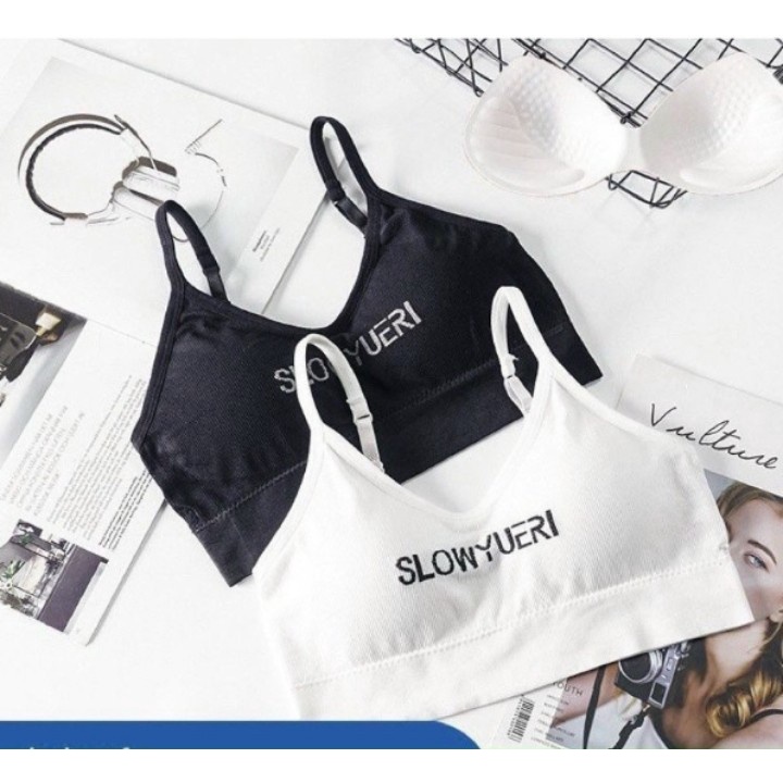 Áo Bra 2 dây có mút ngực chất thun Gân Len dày dặn co giãn 4 chiều cam kết hàng y hình