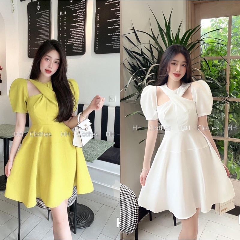 Váy Xoắn Ngực 3 Màu Tay Cộc Sang Chảnh Siêu Xinh
