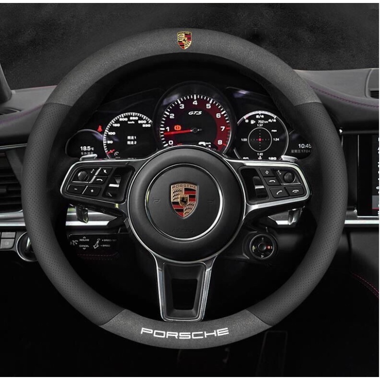 Porsche LOGO steering wheel cover macan Cayenne Cayman taycan 718 Boxster 911 Panamera driver's seat non-slip sweat-absorbing Alcantara handlebar cover