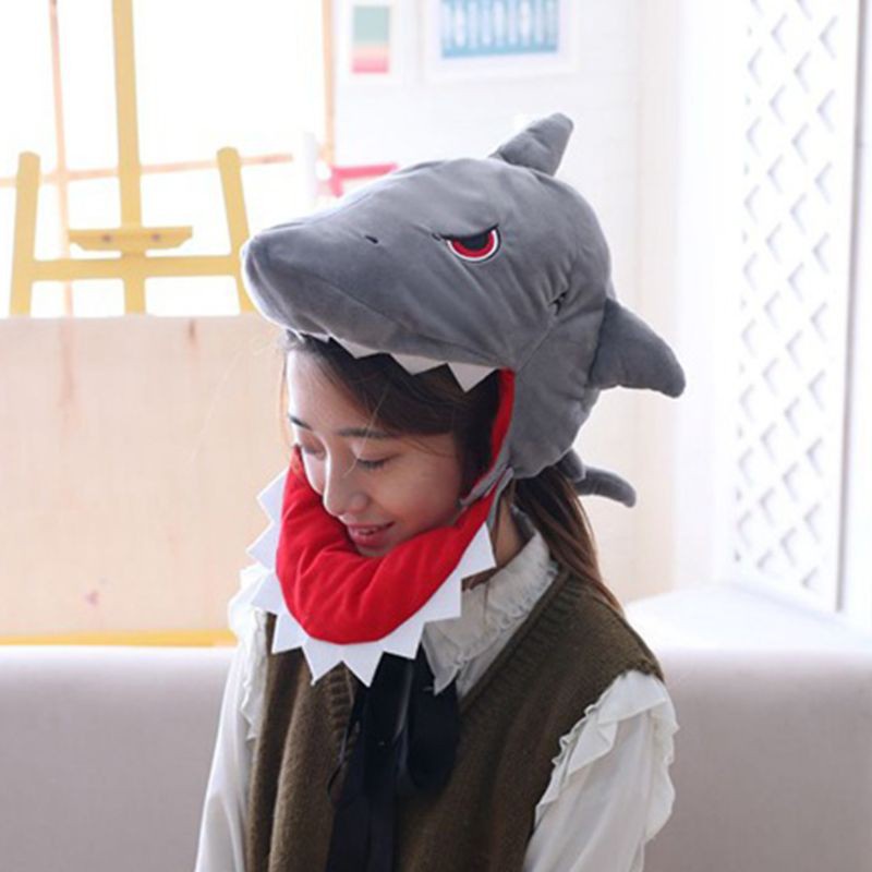 Mũ Trùm Đầu Hình Cá Mập Nhồi Bông Phong Cách Nhật Bản Dễ Thương Dùng Hóa Trang Cho Người Lớn Và Trẻ Em