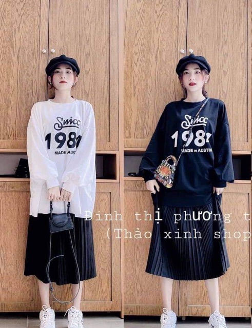Set áo dài tay 1984 + chân váy dập ly dài qua gối