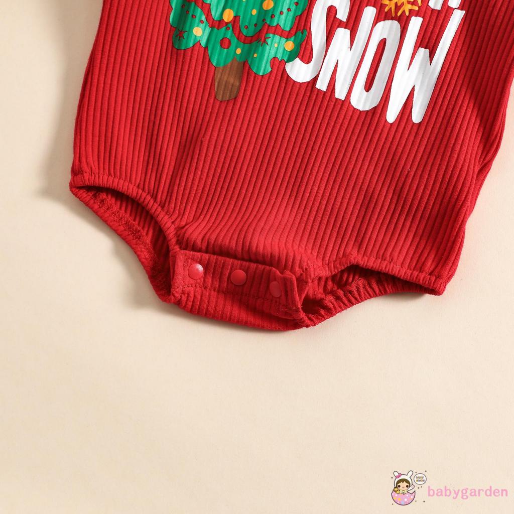 Bộ Áo Liền Quần Tay Dài Có Nón In Hình Cây Thông Giáng Sinh Dành Cho Trẻ Em 0-24 Tháng Tuổi