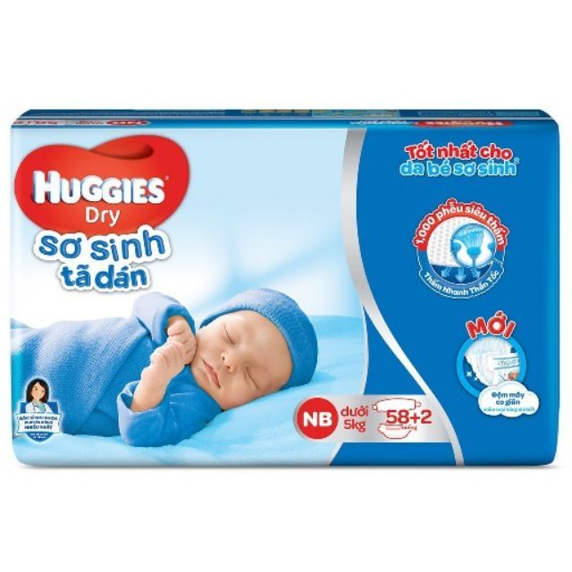 Tã dán huggies size NB58+2/S56/M48/L42/XL38