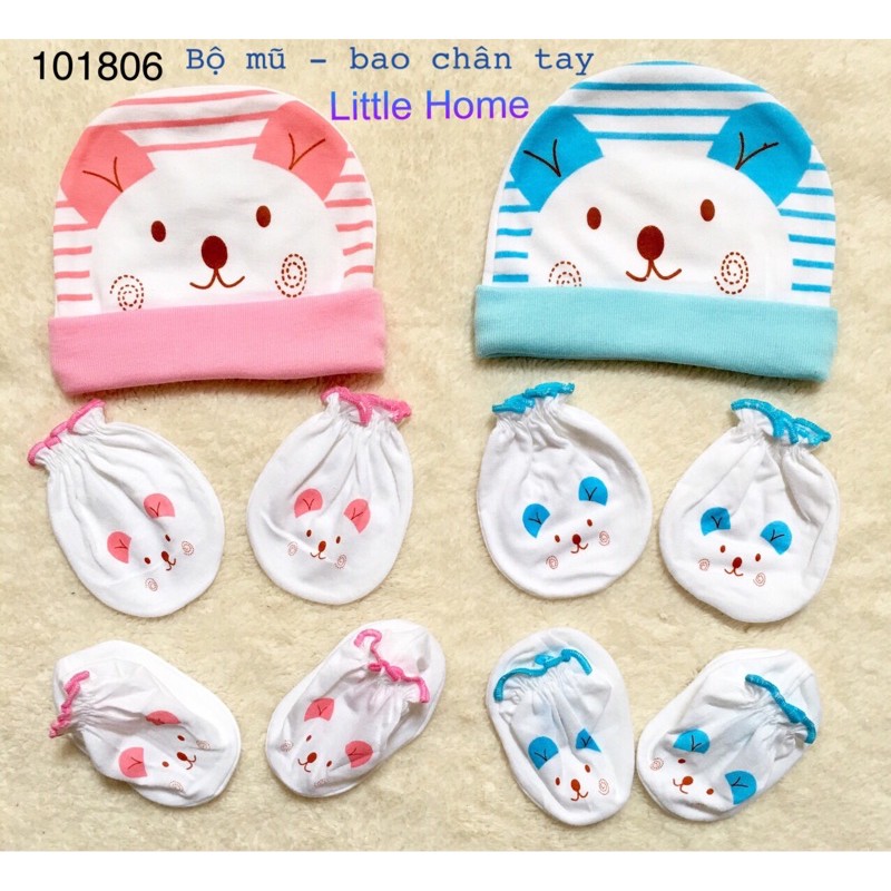 Set mũ bao tay chân gấu Littlehome thái lan cho bé sơ sinh