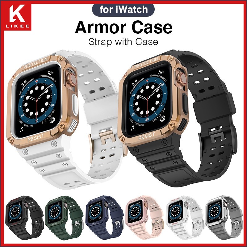Dây Đeo + Ốp Bảo Vệ Chống Va Đập Cho Apple Watch Series 7 6 5 4 3 2 1 SE 41mm 45mm SE 6 5 4 iWatch 41mm 45mm 38mm 40mm 42mm 44mm