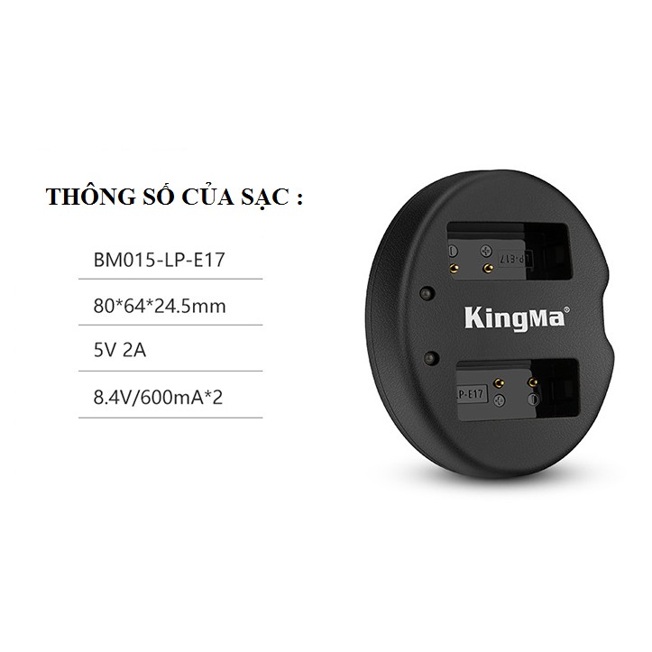 Sạc pin máy ảnh Kingma sạc cho 2 pin Canon EOS M5 M6 760D 750D 800D