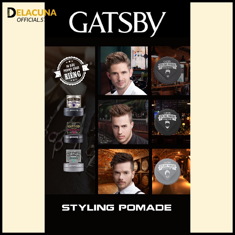 Sáp vuốt tóc nam Gatsby Styling Pomade chính hãng siêu giữ nếp Delacuna G01