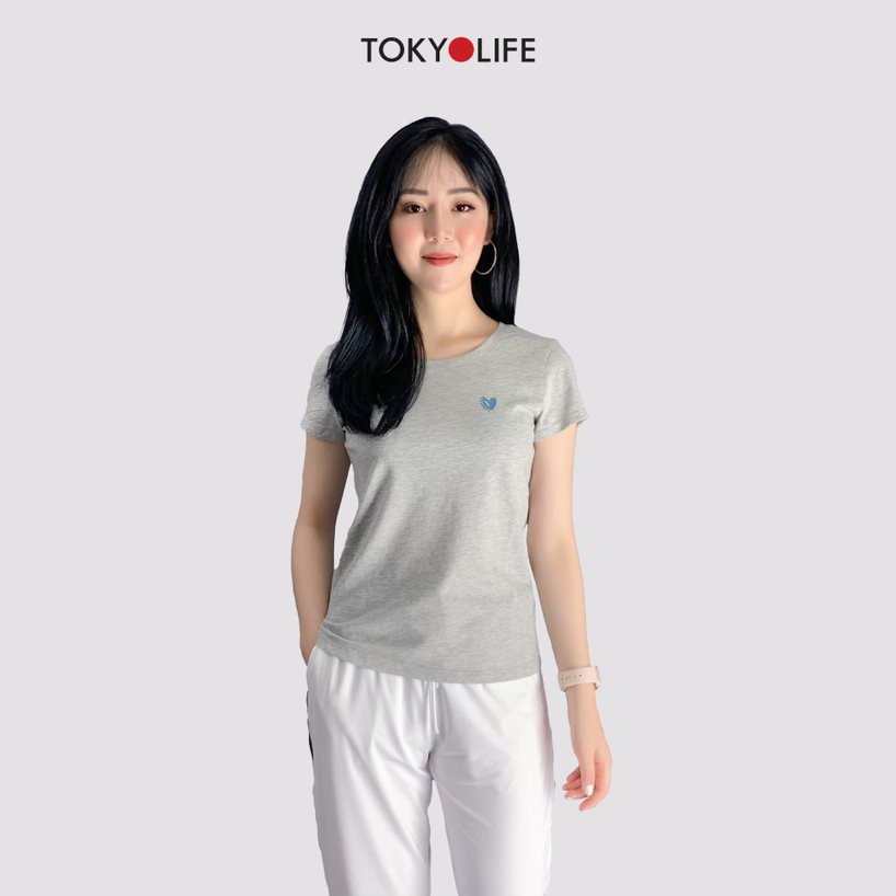 Áo thun Nữ TOKYOLIFE cổ tròn dáng ôm thêu trái tim I9TSH027G