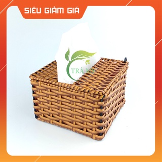 Hộp khăn giấy nhựa giả mây hình vuông, hộp khăn giấy vuông mây hộp đựng giấy ăn khung sắt bền đẹp đựng giấy ăn quán ăn
