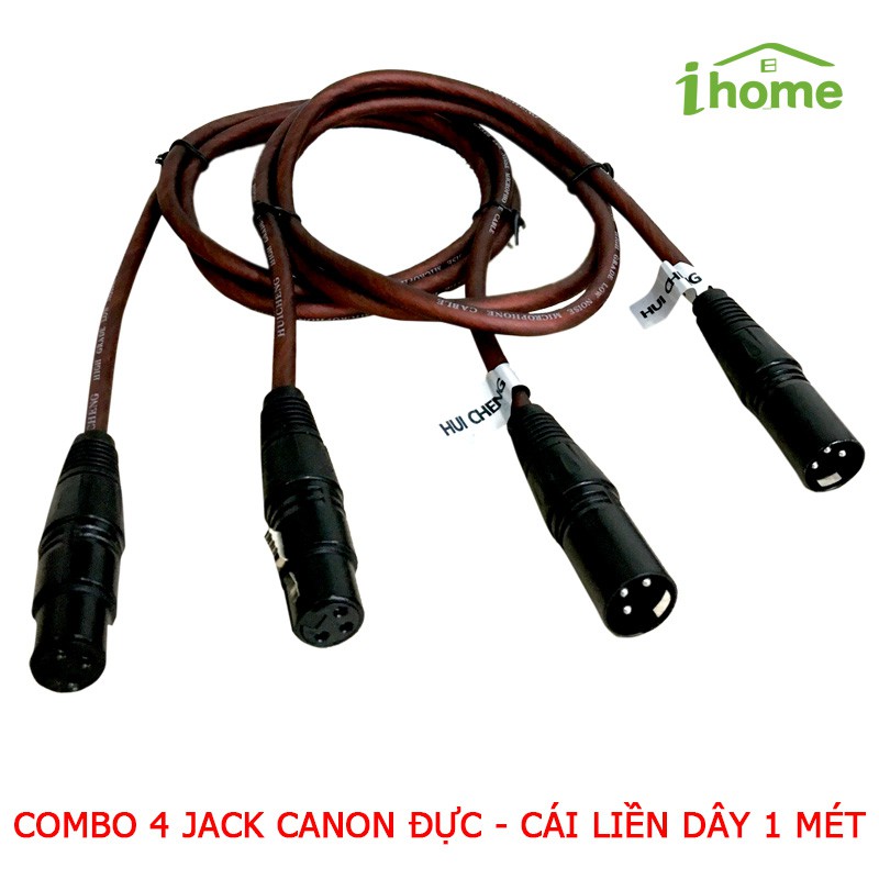 Combo 4 Jack Canon 2 Đầu Đực - Cái Liền Dây 0.8 Mét Cao Cấp Dùng Cho Các Thiết Bị Âm Thanh Vang, Lọc, Cục Đẩy, Mixer...