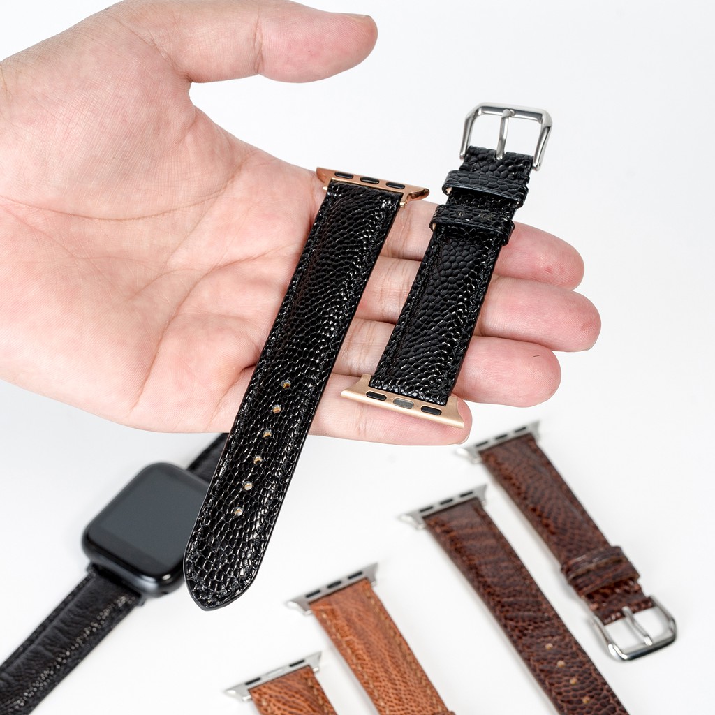 Dây apple watch da đà điểu-khâu tay thủ công D109- dây apple watch series 3 series 4 series 5-Bụi leather
