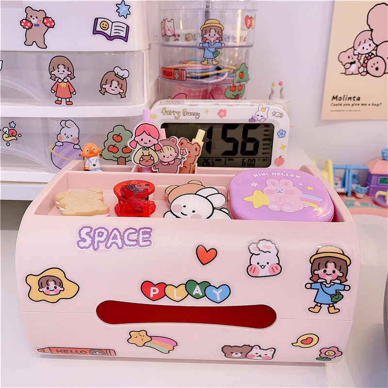 Desktop Cute Cartoon Tissue Box Storage Box Glove Box Living Room Home Creative Remote Control Room Organizing Box