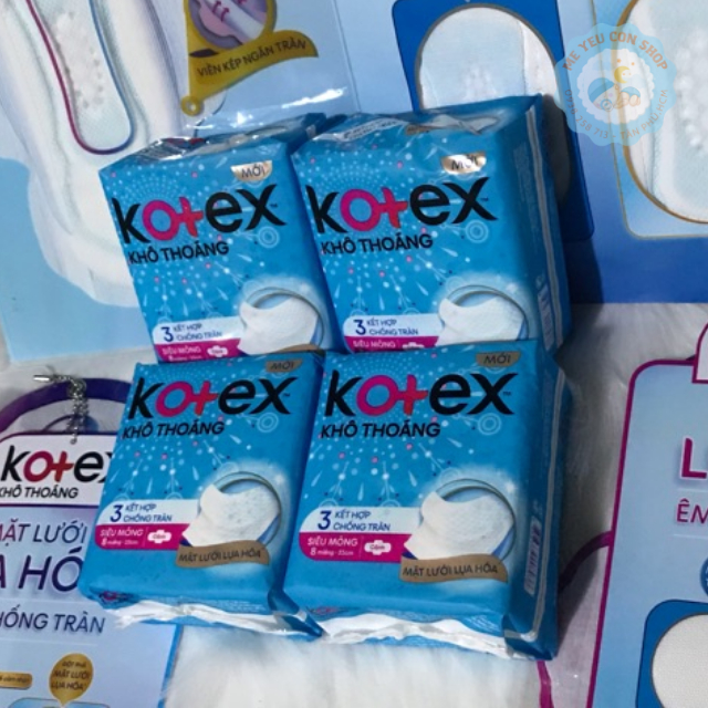 Gói 8 miếng - Băng vệ sinh khô thoáng siêu mỏng có cánh Kotex 23cm (katydang)