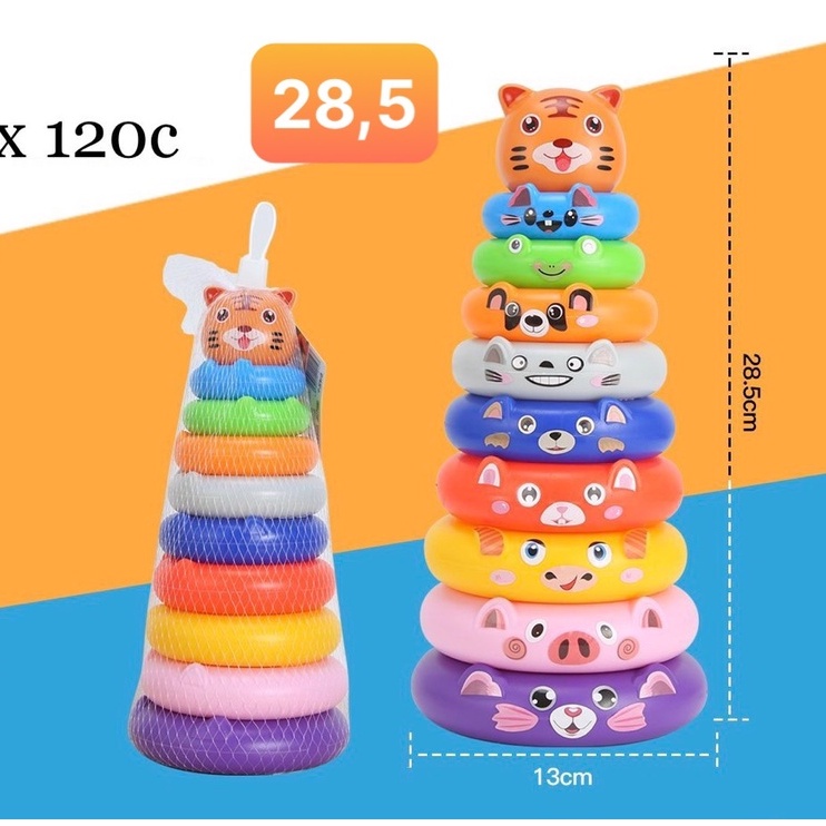 Tháp chồng vòng hình thú 12 chi tiết nhựa lúa mạch mẫu mới nhiều họa tiết