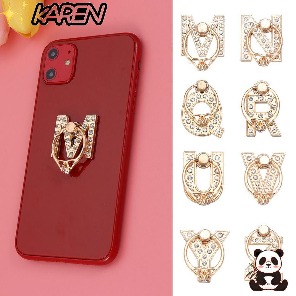 Giá đỡ điện thoại siêu mỏng dạng vòng tròn xỏ ngón xoay 360 độ hình chữ cái đính đá đa năng