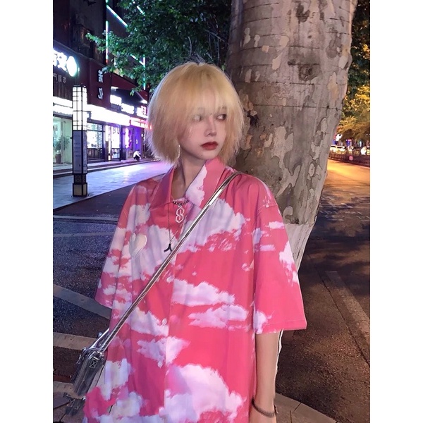 Áo sơ mi nam/nữ oversize dáng rộng hoạ tiết trời mây loang tim nổi chất lừ