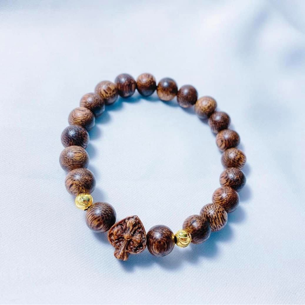 Lắc tay gỗ trầm mix bi bạc ta mạ vàng 24kara , Siêu hot , giá sập sàn - Vàng bạc Khải Khải