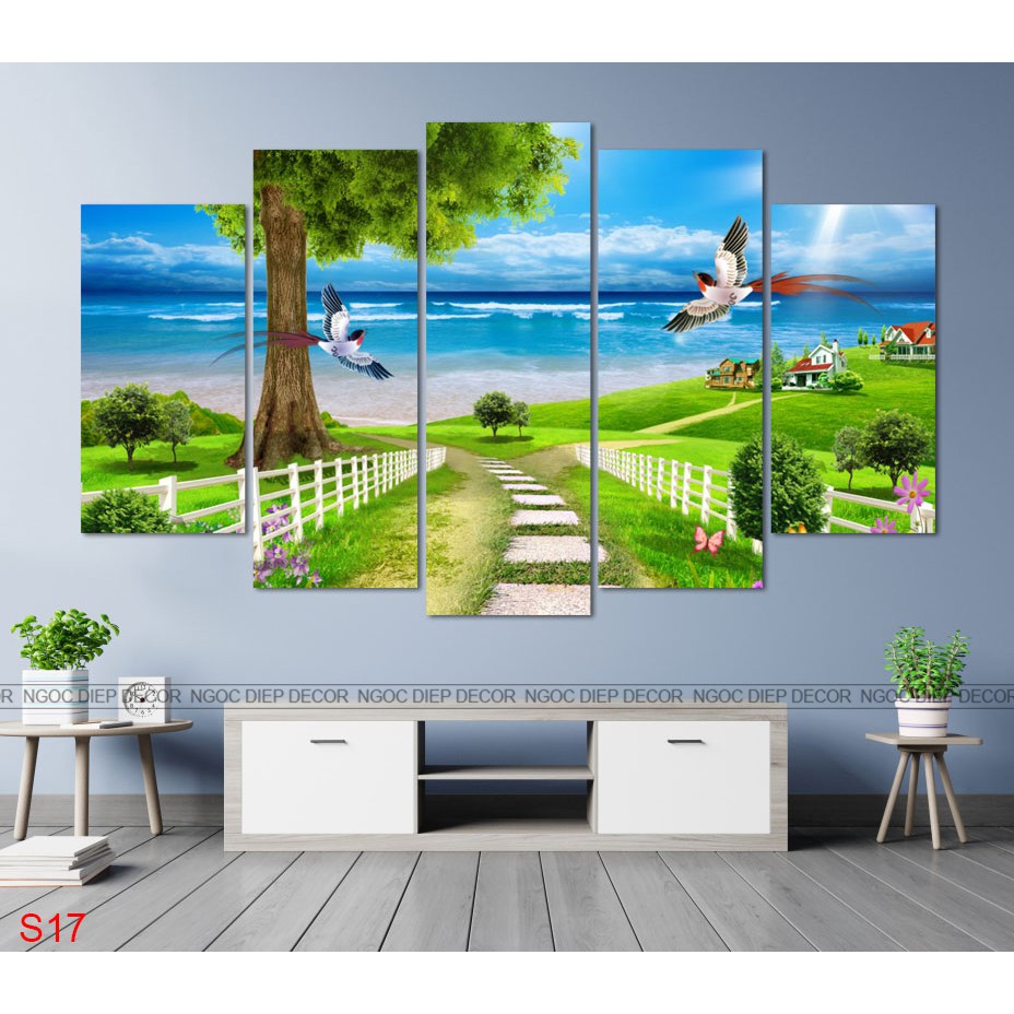 [SALE] bộ 5 tấm tranh treo tường, tranh biển, tranh phòng khách, tranh phong thủy tuyệt đẹp loại 1 giá rẻ 30*60|80|90