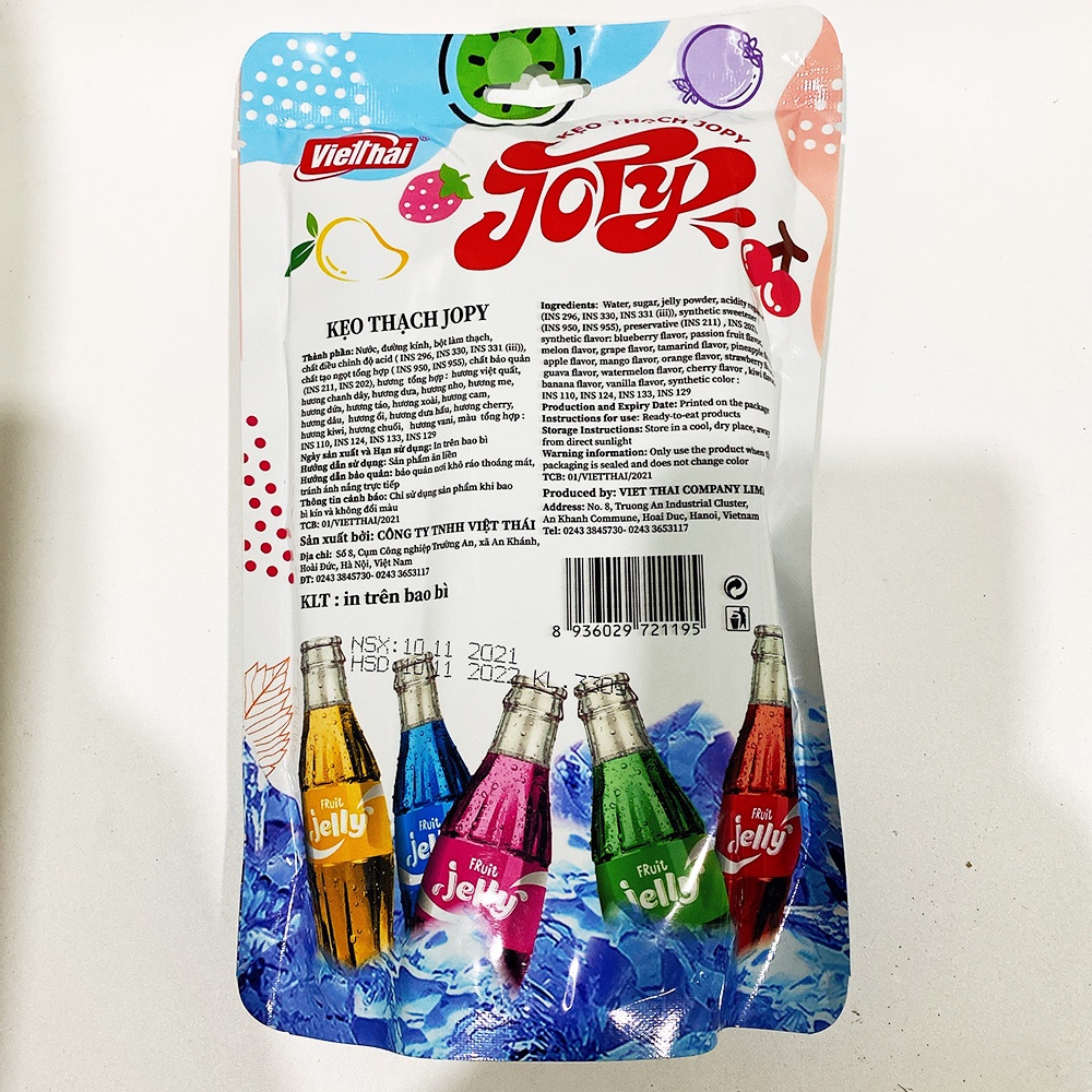 Combo 2 Bịch x 330gr Kẹo thạch Trái cây Việt Quất, Xoài, Dâu, Cherry, Kiwi Cola đủ vị ăn liền Jopy
