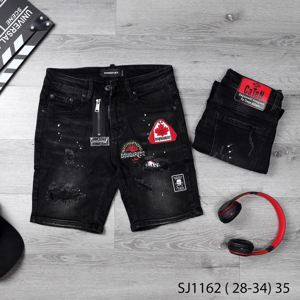 Quần short jean nam màu xám đậm, vải dày dặn co giãn thêu nổi mix khóa giả độc lạ 002 | BigBuy360 - bigbuy360.vn