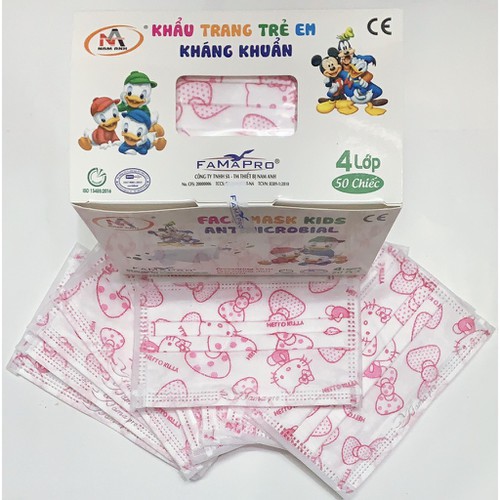 Combo 2 hộp Khẩu trang y tế trẻ em 3 lớp kháng khuẩn chuẩn FDA Nam Anh Famapro kid (50 cái /hộp)