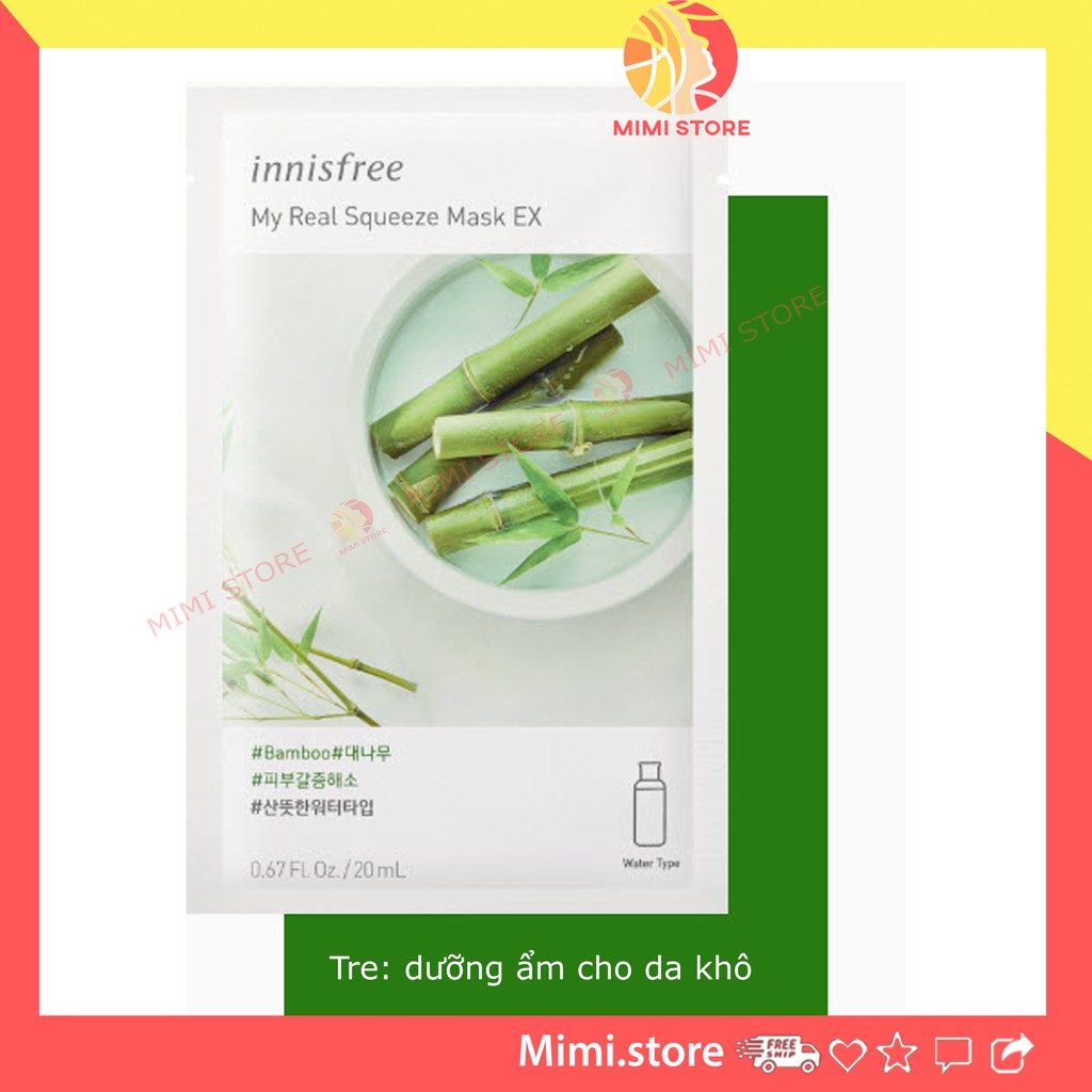 Mặt nạ giấy Innis.free My Real Squeeze Mask EX dưỡng da, làm sáng da, căng mềm - Mimi.store | BigBuy360 - bigbuy360.vn
