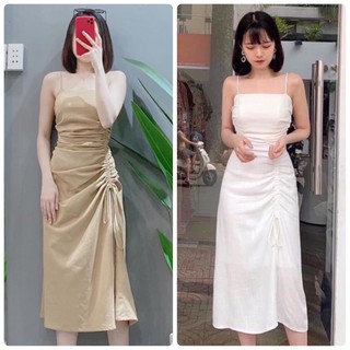 Đầm trắng hai dây rút thân