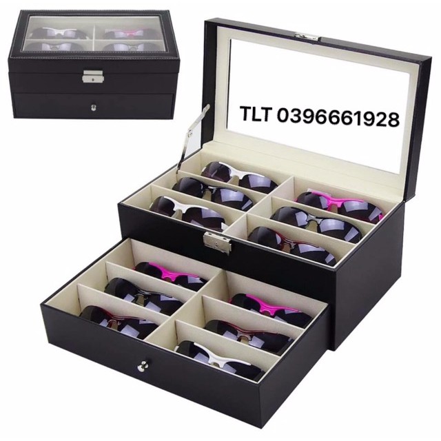 hộp đựng 12 kính mắt (2 tầng) bọc da cao cấp