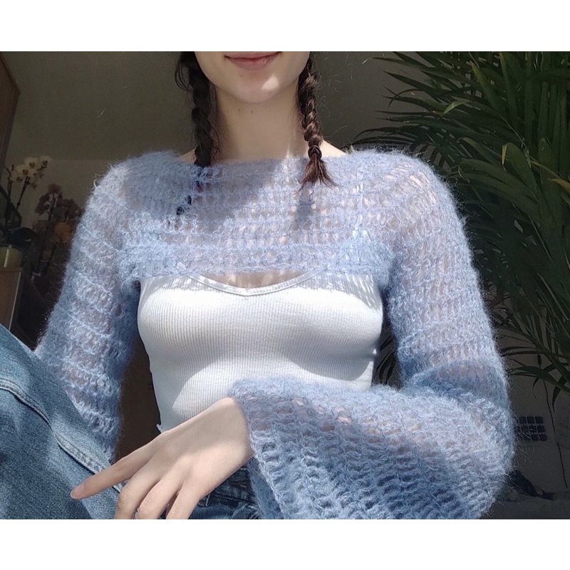 Áo choàng móc tay mohair crochet