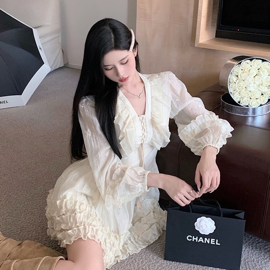 Đầm tiểu thư nữ tay phồng dáng xoè eo cao màu trắng ulzzang AK3132