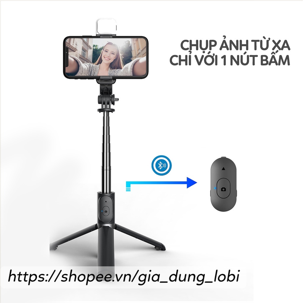 Gậy chụp ảnh 3 chân có đèn led Q02S gậy tự sướng selfie chụp hình bluetooth điều khiển từ xa xoay nhiều góc độ