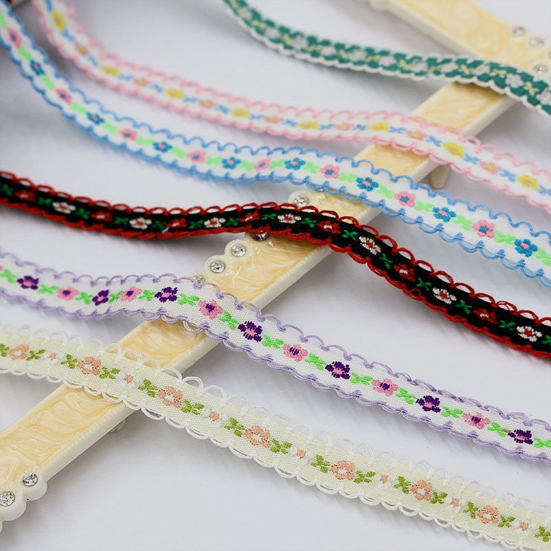 Cuộn Dây Ruy Băng 2M / 12mm Bằng Polyester Thêu Ren Hoa Cúc Dùng Trang Trí Tóc Ruy băng thêu hoa mẫu