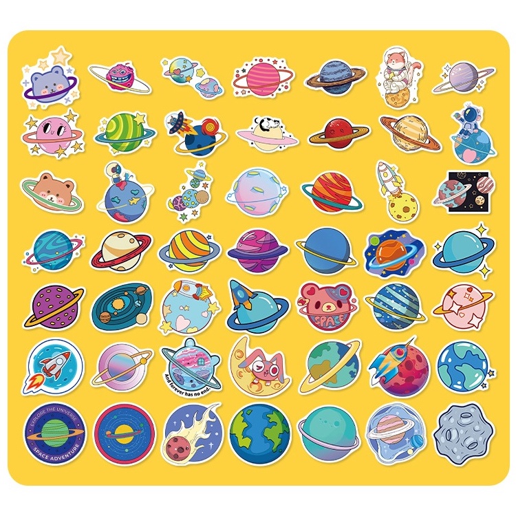 Bộ 100 / 50 Sticker Dán Trang Trí Hình Phi Hành Gia