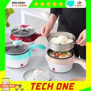 [Chính hãng] Nồi lẩu điện mini đa năng kèm giá hấp, nồi lẩu mini 2 tầng chống dính, ca nấu mì nấu lẩu  - techone