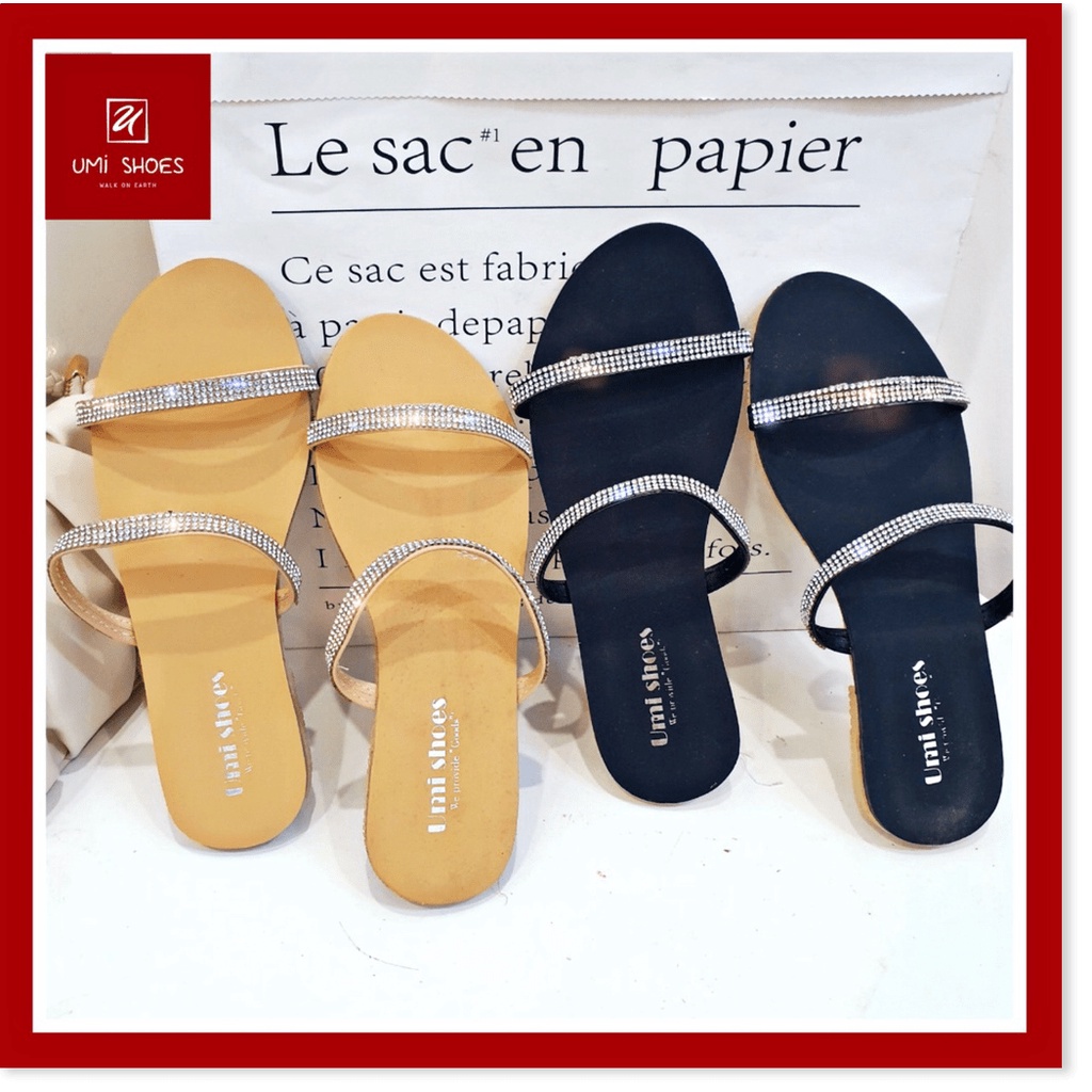 𝔹𝕆𝕊𝕊 𝕊ℍ𝕆𝔼𝕊 ⚜️ Dép nữ đi lê quai ngang đính đá sáng da đế bệt mặt chống nước đi chơi đi biển xinh mới hot mũi trò